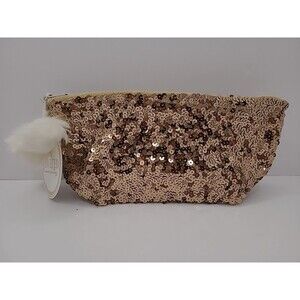 Pottery Barn Teen "Be Jeweled" Sequin Pouch Makeup Travel Bag Pom Pom New